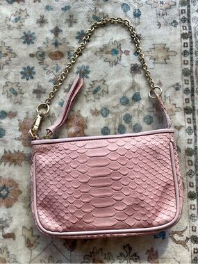 Furla Pink Snakeprint Leather Clutch with Gold Chain Strap